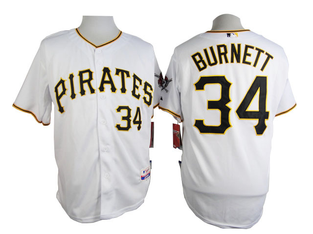 Men Pittsburgh Pirates #34 Burnett White MLB Jerseys